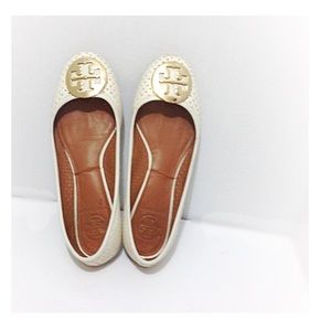 Tory Burch Gold Logo - Ivory Flats